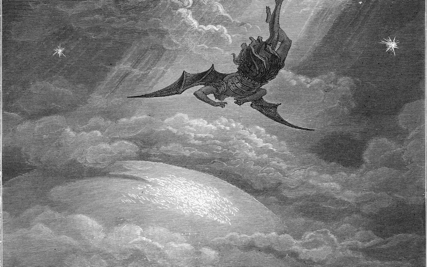 Gustave Doré engraving from Paradise Lost showing a dramatic biblical scene in black and white